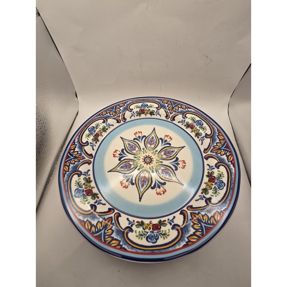 Set of 4 Euro Ceramica Zanzibar 11” Round Dinner Plates Floral Roses Ceramic